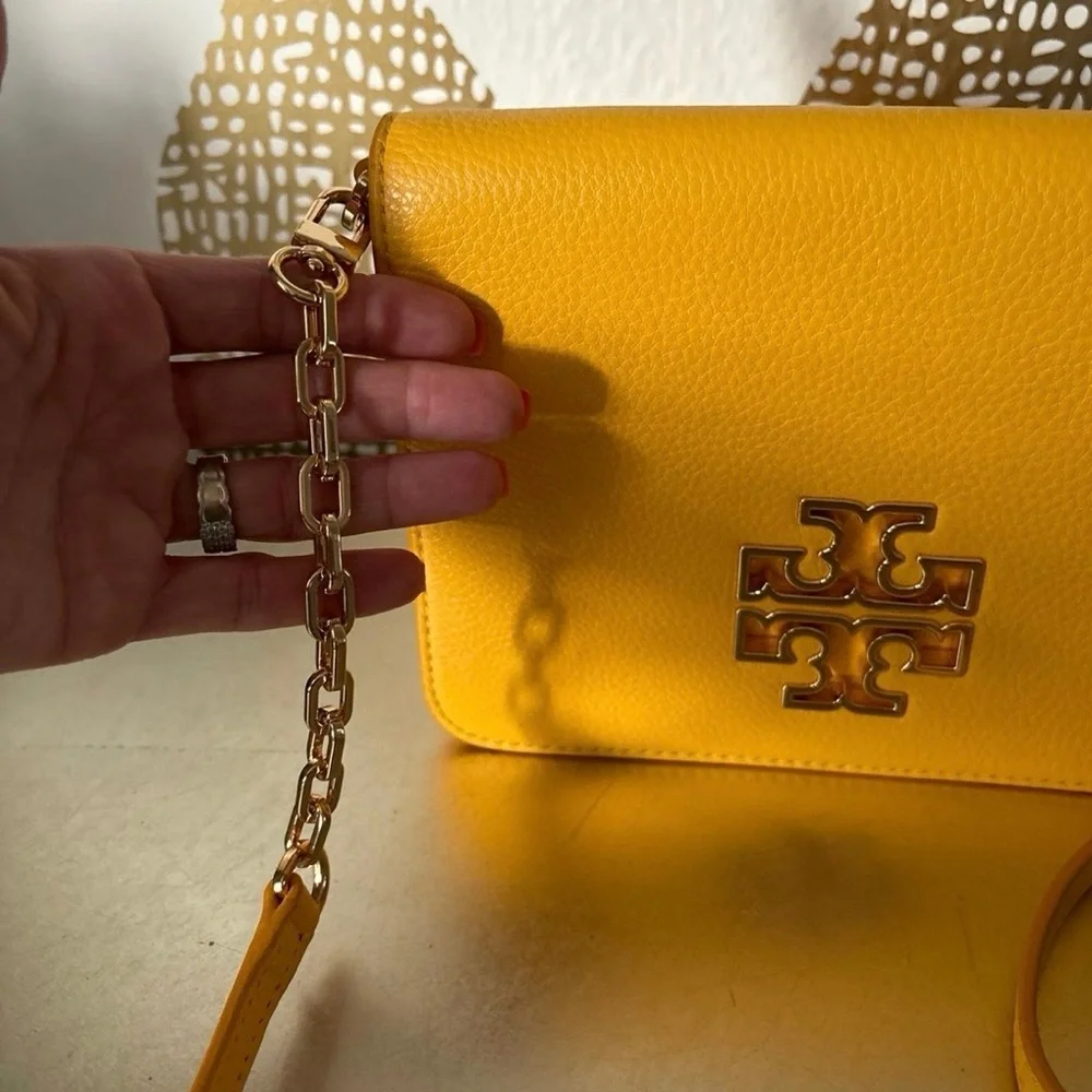 Tory Burch Bright Yellow Leather Crossbody with Gold Logo